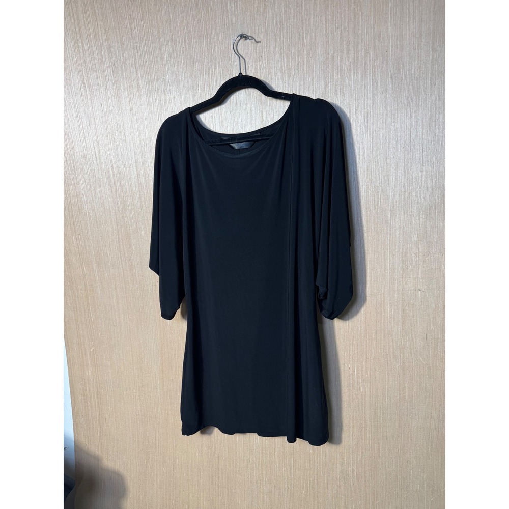 Norma Kamali Black Dolman Sleeve Tunic Mini Dress Large Boat Neck Jersey Stretch